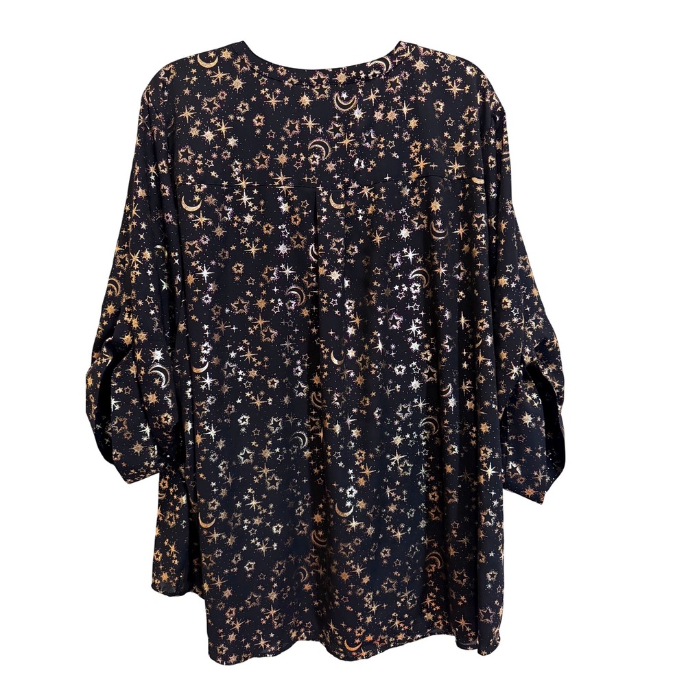 Torrid Harper Blouse Womens 5 5X Black Gold Silver Foil Celestial Moon Star Top - Picture 7 of 8